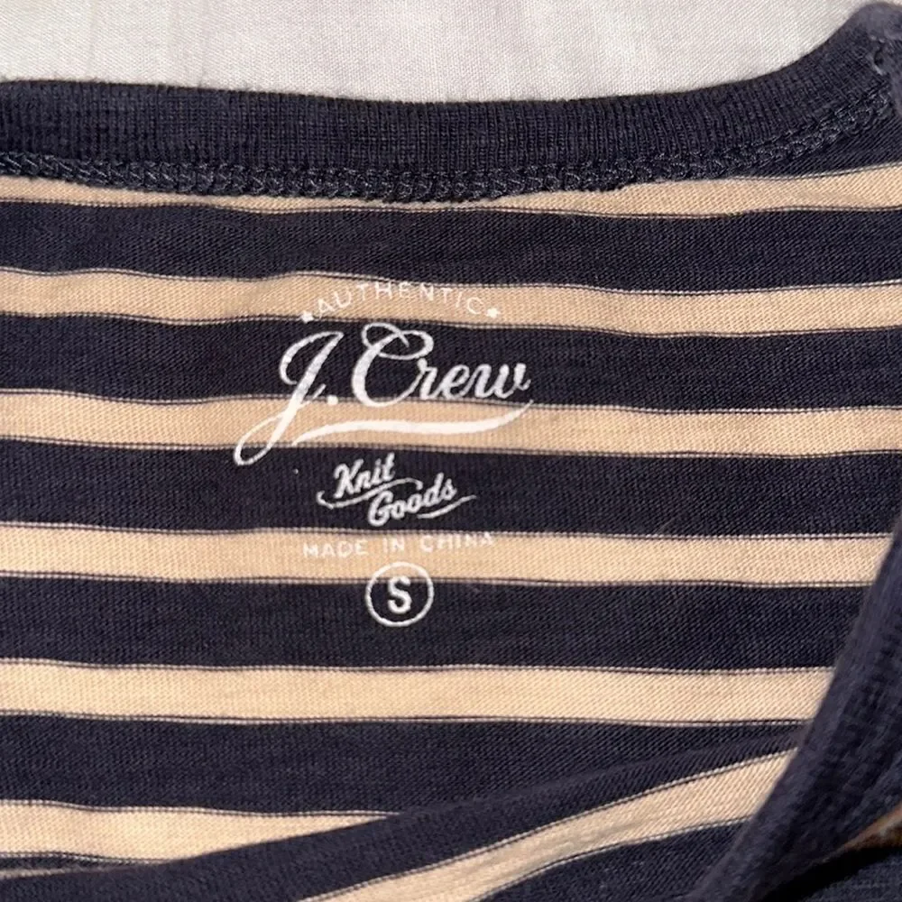 J. Crew S Authentic Knit Goods Navy Cream Striped Long Sleeve Crewneck Cotton T